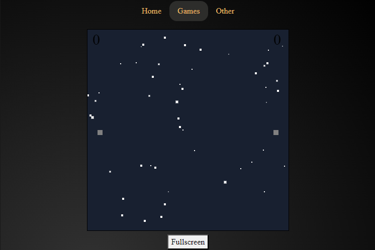 A game set in space, with a fullscreen button beneath it